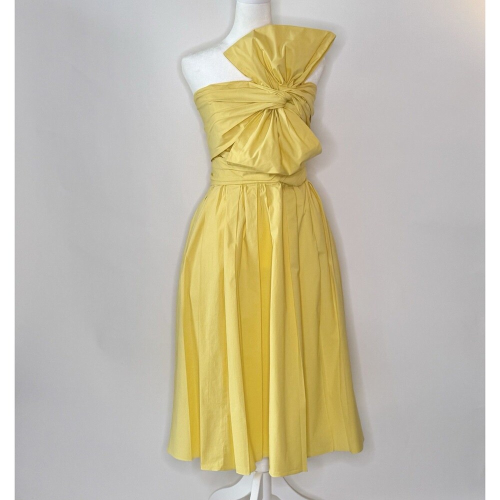 CAROLINA HERRERA Strapless Midi Dress Women's 6 Yellow Bow Summer Designer